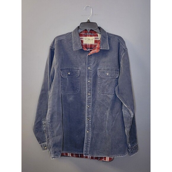 VTG L.L. Bean Flannel Lined Hurricane Shirt Men's XLT Blue Button Down Shacket - Picture 5 of 6